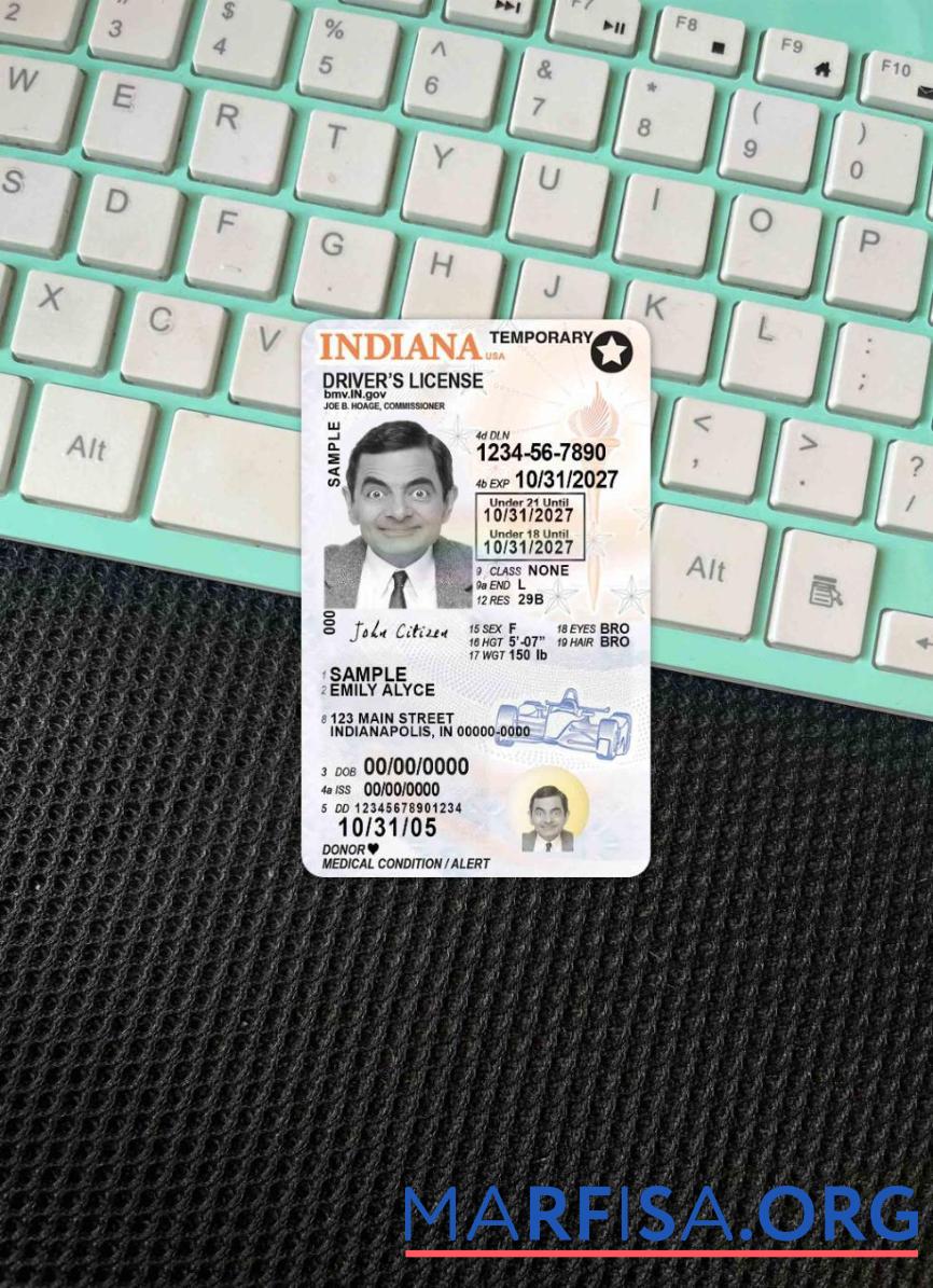 Printable USA Indiana driving license under 21 photolook example